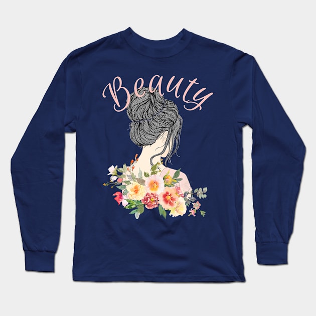 Feminine Charm: Black-Haired Woman Design Long Sleeve T-Shirt by Lighttera